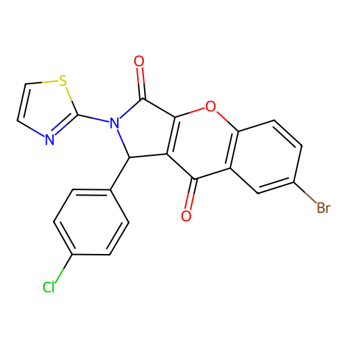 7-bromo-1-(4-chlorophenyl)-2-(1,3-thiazol-2-yl)-1,2-dihydrochromeno[2,3-c]pyrrole-3,9-dione structure