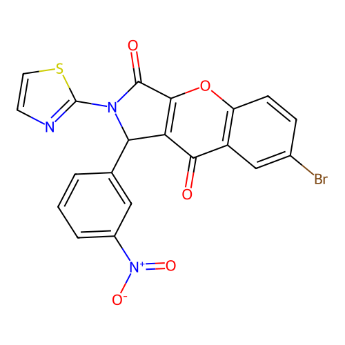 7-bromo-1-(3-nitrophenyl)-2-(1,3-thiazol-2-yl)-1H-chromeno[2,3-c]pyrrole-3,9-dione structure