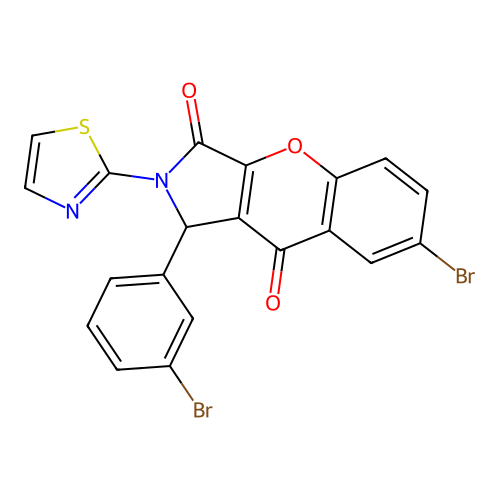 7-bromo-1-(3-bromophenyl)-2-(1,3-thiazol-2-yl)-1,2-dihydrochromeno[2,3-c]pyrrole-3,9-dione structure