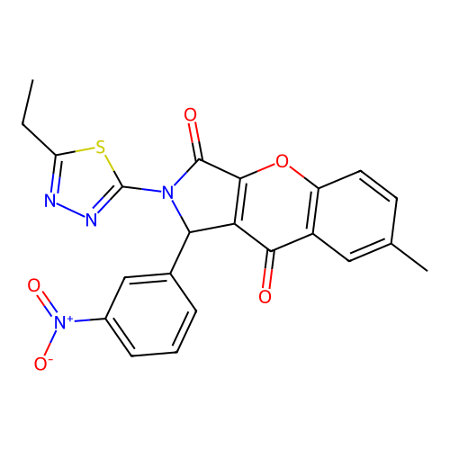 2-(5-ethyl-1,3,4-thiadiazol-2-yl)-7-methyl-1-(3-nitrophenyl)-1,2-dihydrochromeno[2,3-c]pyrrole-3,9-dione structure