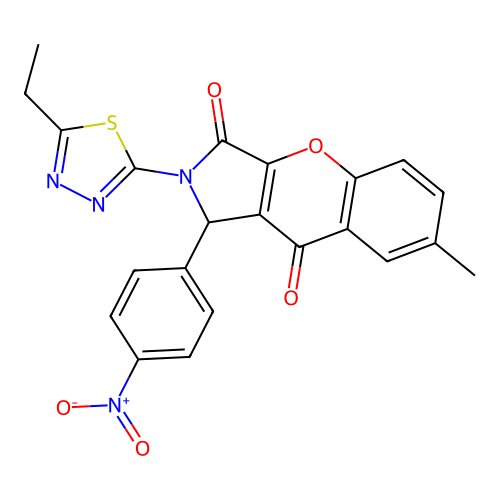 2-(5-ethyl-1,3,4-thiadiazol-2-yl)-7-methyl-1-(4-nitrophenyl)-1,2-dihydrochromeno[2,3-c]pyrrole-3,9-dione structure