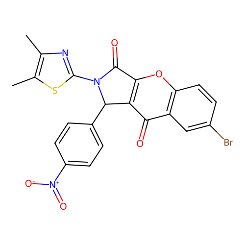 2-(4,5-dimethyl(1,3-thiazol-2-yl))-7-bromo-1-(4-nitrophenyl)chromeno[2,3-c]3-p yrroline-3,9-dione structure
