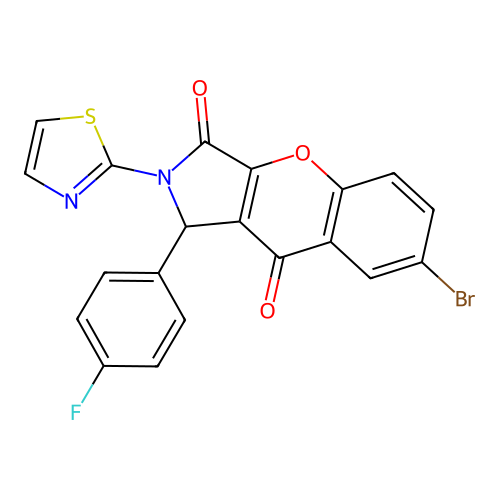 7-bromo-1-(4-fluorophenyl)-2-(1,3-thiazol-2-yl)-1,2-dihydrochromeno[2,3-c]pyrrole-3,9-dione structure