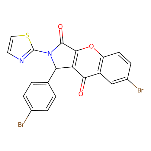 7-bromo-1-(4-bromophenyl)-2-(1,3-thiazol-2-yl)-1,2-dihydrochromeno[2,3-c]pyrrole-3,9-dione structure