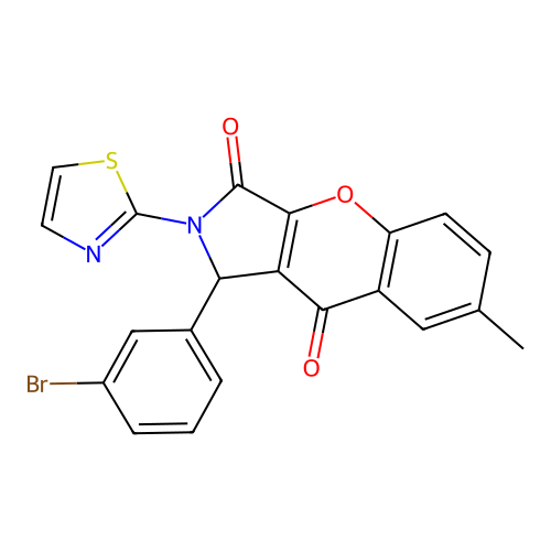 1-(3-bromophenyl)-7-methyl-2-(1,3-thiazol-2-yl)-1,2-dihydrochromeno[2,3-c]pyrrole-3,9-dione structure