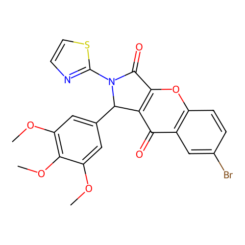 7-bromo-2-(1,3-thiazol-2-yl)-1-(3,4,5-trimethoxyphenyl)-1,2-dihydrochromeno[2,3-c]pyrrole-3,9-dione structure
