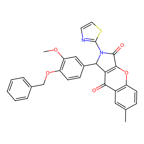 1-[4-(benzyloxy)-3-methoxyphenyl]-7-methyl-2-(1,3-thiazol-2-yl)-1,2-dihydrochromeno[2,3-c]pyrrole-3,9-dione structure