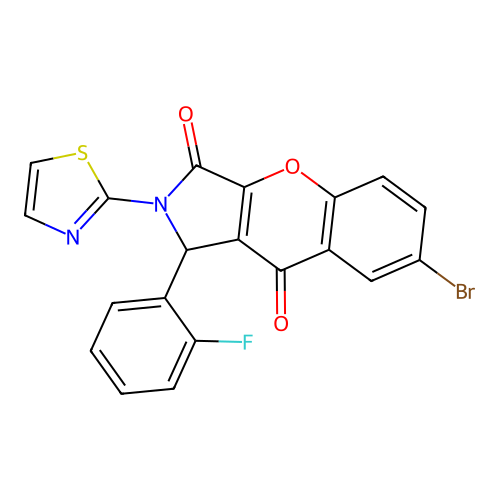 7-bromo-1-(2-fluorophenyl)-2-(1,3-thiazol-2-yl)-1,2-dihydrochromeno[2,3-c]pyrrole-3,9-dione structure