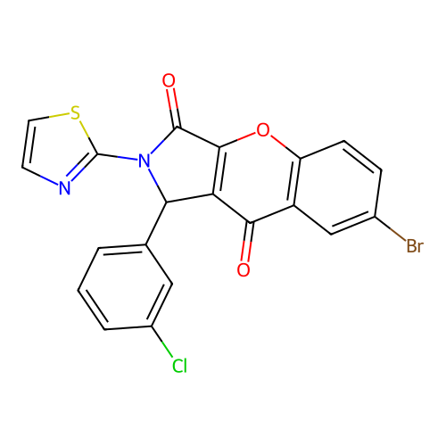 7-bromo-1-(3-chlorophenyl)-2-(1,3-thiazol-2-yl)-1,2-dihydrochromeno[2,3-c]pyrrole-3,9-dione structure
