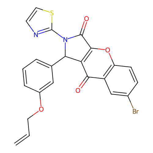 7-bromo-1-[3-(prop-2-en-1-yloxy)phenyl]-2-(1,3-thiazol-2-yl)-1,2-dihydrochromeno[2,3-c]pyrrole-3,9-dione structure