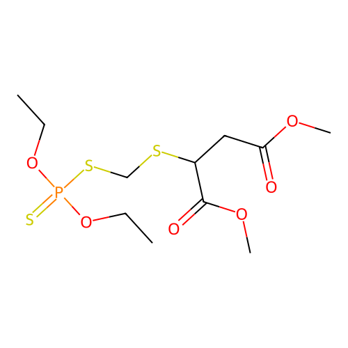 Butanedioic acid, ((((diethoxyphosphinothioyl)thio)methyl)thio)-, dimethyl ester structure