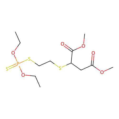 Butanedioic acid, ((2-((diethoxyphosphinothioyl)thio)ethyl)thio)-, dimethyl ester structure