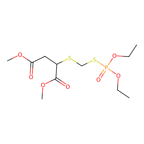 Butanedioic acid, ((((diethoxyphosphinyl)thio)methyl)thio)-, dimethyl ester structure
