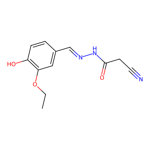 2-cyano-N-[(3-ethoxy-4-hydroxyphenyl)methylideneamino]acetamide structure