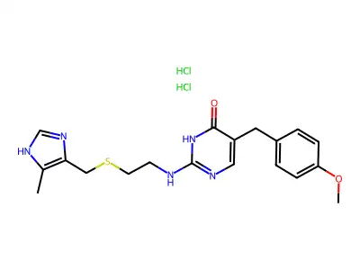 4(1H)-Pyrimidinone, 5-((4-methoxyphenyl)methyl)-2-((2-(((5-methyl-1H-imidazol-4-yl)methyl)thio)ethyl)amino)-, dihydrochloride structure