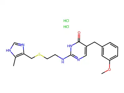 4(1H)-Pyrimidinone, 5-((3-methoxyphenyl)methyl)-2-((2-(((5-methyl-1H-imidazol-4-yl)methyl)thio)ethyl)amino)-, dihydrochloride structure