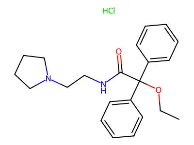 Benzeneacetamide, alpha-ethoxy-alpha-phenyl-N-(2-(1-pyrrolidinyl)ethyl)-, monohydrochloride structure