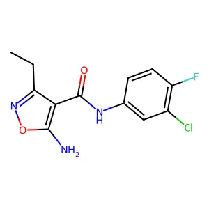5-amino-N-(3-chloro-4-fluorophenyl)-3-ethylisoxazole-4-carboxamide structure