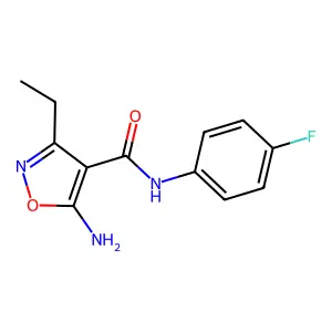 5-amino-3-ethyl-N-(4-fluorophenyl)-1,2-oxazole-4-carboxamide structure