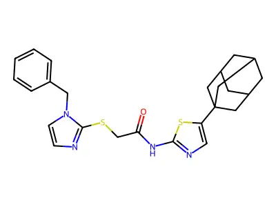 N-[5-(1-adamantyl)-1,3-thiazol-2-yl]-2-(1-benzylimidazol-2-yl)sulfanylacetamide structure