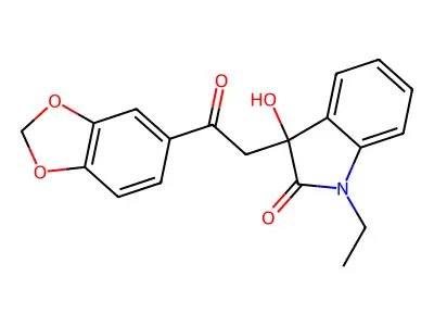 3-[2-(1,3-Benzodioxol-5-yl)-2-oxoethyl]-1-ethyl-3-hydroxyindol-2-one structure