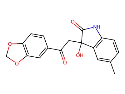3-[2-(1,3-benzodioxol-5-yl)-2-oxoethyl]-3-hydroxy-5-methyl-1,3-dihydro-2H-indol-2-one structure