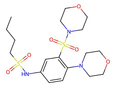 N-(4-morpholin-4-yl-3-morpholin-4-ylsulfonylphenyl)butane-1-sulfonamide structure