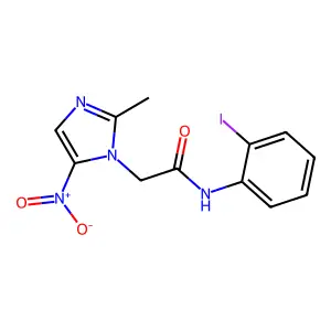 N-(2-iodophenyl)-2-(2-methyl-5-nitroimidazol-1-yl)acetamide structure