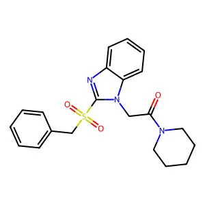 2-(2-(benzylsulfonyl)-1H-benzo[d]imidazol-1-yl)-1-(piperidin-1-yl)ethanone structure