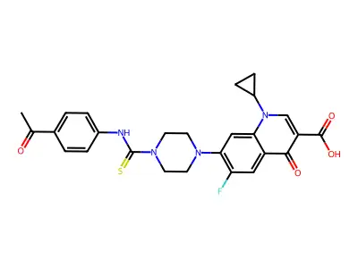 7-[4-[(4-acetylphenyl)carbamothioyl]piperazin-1-yl]-1-cyclopropyl-6-fluoro-4-oxoquinoline-3-carboxylic acid structure
