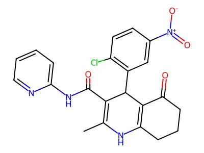 4-(2-chloro-5-nitrophenyl)-2-methyl-5-oxo-N-pyridin-2-yl-4,6,7,8-tetrahydro-1H-quinoline-3-carboxamide structure