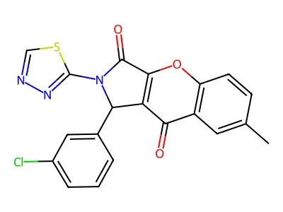 1-(3-chlorophenyl)-7-methyl-2-(1,3,4-thiadiazol-2-yl)-1,2-dihydrochromeno[2,3-c]pyrrole-3,9-dione structure