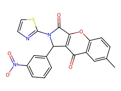 7-methyl-1-(3-nitrophenyl)-2-(thiazol-2-yl)-1,2-dihydrochromeno[2,3-c]pyrrole-3,9-dione structure