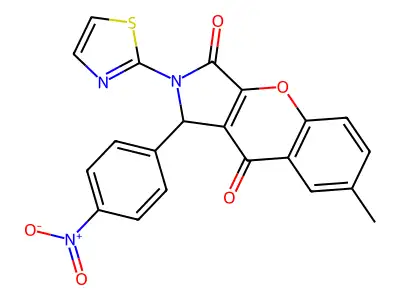 7-methyl-1-(4-nitrophenyl)-2-(thiazol-2-yl)-1,2-dihydrochromeno[2,3-c]pyrrole-3,9-dione structure