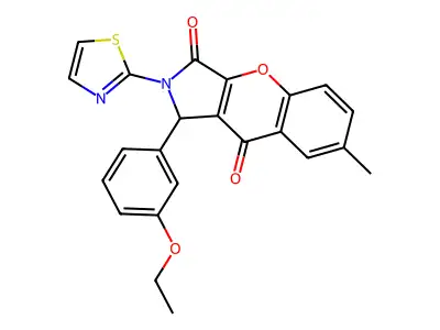 1-(3-ethoxyphenyl)-7-methyl-2-(thiazol-2-yl)-1,2-dihydrochromeno[2,3-c]pyrrole-3,9-dione structure