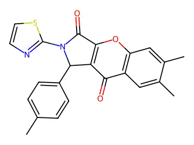 6,7-dimethyl-2-(thiazol-2-yl)-1-(p-tolyl)-1,2-dihydrochromeno[2,3-c]pyrrole-3,9-dione structure