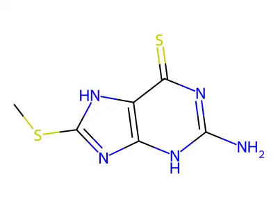2-Amino-8-methylsulfanyl-3,7-dihydropurine-6-thione structure