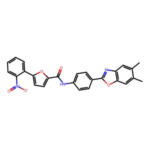 N-[4-(5,6-dimethyl-1,3-benzoxazol-2-yl)phenyl]-5-(2-nitrophenyl)furan-2-carboxamide structure