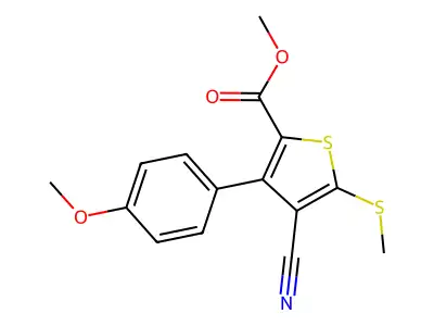 Methyl 4-cyano-3-(4-methoxyphenyl)-5-(methylthio)-2-thiophenecarboxylate structure