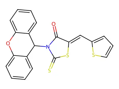 2-sulfanylidene-5-(thiophen-2-ylmethylidene)-3-(9H-xanthen-9 structure