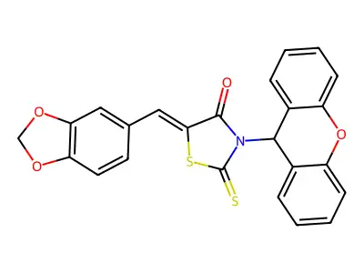 (5Z)-5-(1,3-benzodioxol-5-ylmethylidene)-2-sulfanylidene-3-(9H-xanthen-9-yl)-1,3-thiazolidin-4-one structure