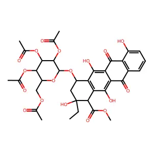 methyl 2-ethyl-2,5,7,12-tetrahydroxy-6,11-dioxo-4-[3,4,5-triacetyloxy-6-(acetyloxymethyl)oxan-2-yl]oxy-3,4-dihydro-1H-tetracene-1-carboxylate structure