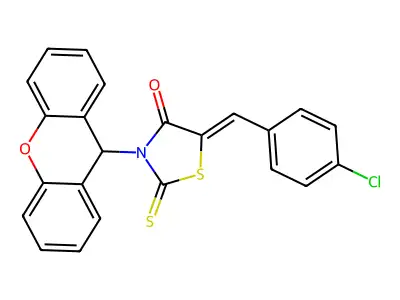 (5Z)-5-[(4-chlorophenyl)methylidene]-2-sulfanylidene-3-(9H-xanthen-9-yl)-1,3-thiazolidin-4-one structure