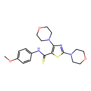 N-(4-methoxyphenyl)-2,4-di(4-morpholinyl)-1,3-thiazole-5-carbothioamide structure