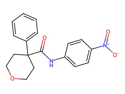 N-(4-nitrophenyl)-4-phenyltetrahydro-2H-pyran-4-carboxamide structure