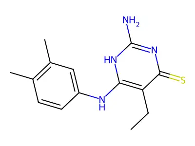 2-amino-6-(3,4-dimethylanilino)-5-ethyl-1H-pyrimidine-4-thione structure