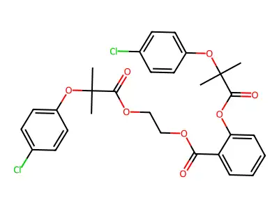 Salicylic acid, (2-hydroxyethyl) ester, bis(p-chlorophenoxyisobutyrate) structure