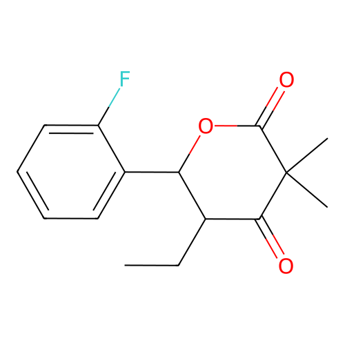 5-Ethyl-6-(2-fluorophenyl)-3,3-dimethyloxane-2,4-dione structure