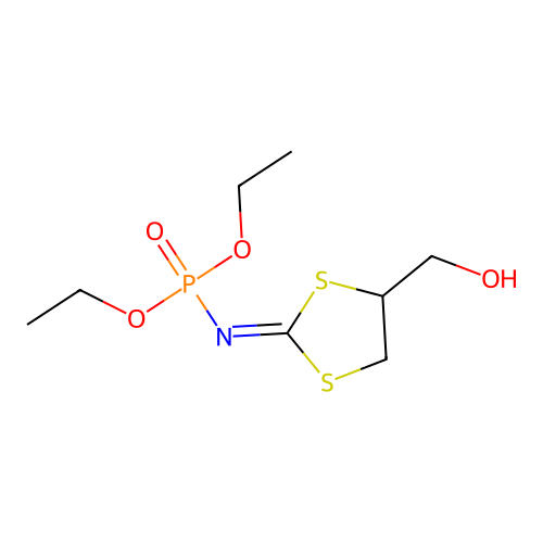 Phosphoramidic acid, (4-(hydroxymethyl)-1,3-dithiolan-2-ylidene)-, diethyl ester structure