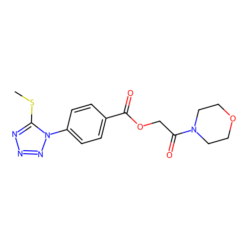 2-morpholino-2-oxoethyl 4-(5-(methylthio)-1H-tetrazol-1-yl)benzoate structure